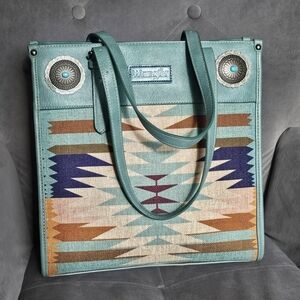 Wrangler Southwestern Aztec Tote Turquoise Concho Western Boho Shoulder Bag